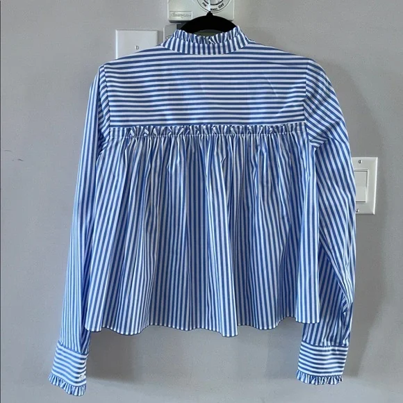 Veronica Beard Whitman Ruffle Button up Shirt Bluebell - Picture 8 of 14